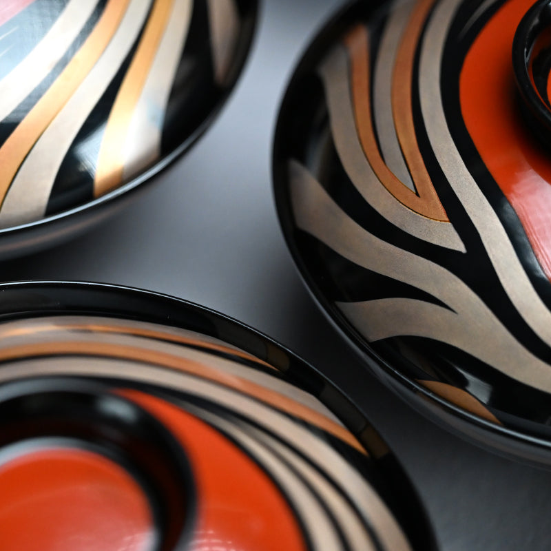 Set 10 Mid-Century Design Wajima Lacquer Bowls ー輪島塗 加藤 正 “御吸物椀”