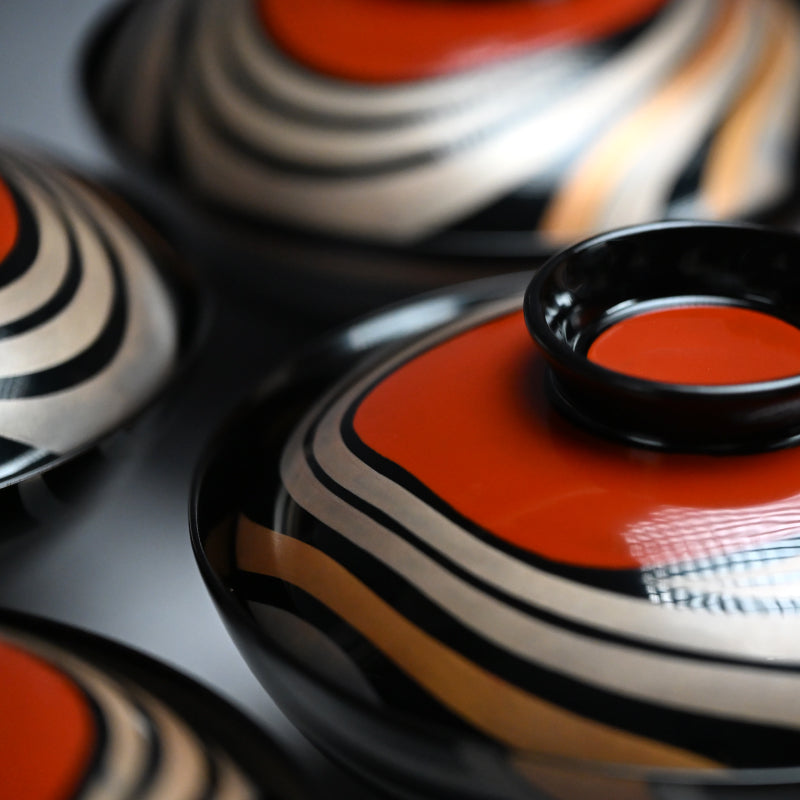 Set 10 Mid-Century Design Wajima Lacquer Bowls ー輪島塗 加藤 正 “御吸物椀”