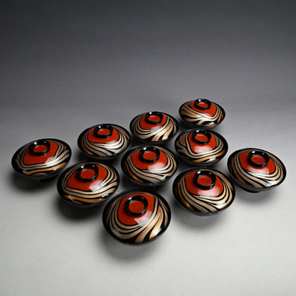 Set 10 Mid-Century Design Wajima Lacquer Bowls ー輪島塗 加藤 正 “御吸物椀”