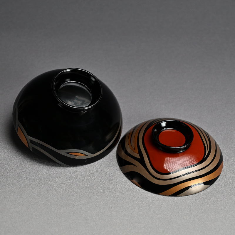 Set 10 Mid-Century Design Wajima Lacquer Bowls ー輪島塗 加藤 正 “御吸物椀”