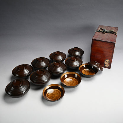 10 pc. Set Edo period Lacquered Soup Bowls