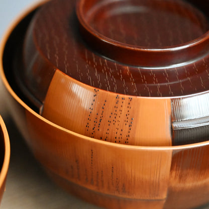 Set 5 Antique Lacquer “Bamboo” Bowls by Chikushin