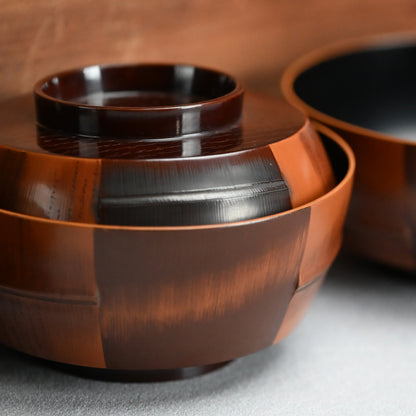 Set 5 Antique Lacquer “Bamboo” Bowls by Chikushin