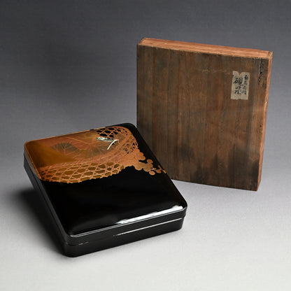 Antique Japanese Lacquer Box, Grapes & Dragonfly