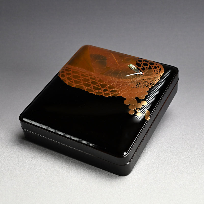 Antique Japanese Lacquer Box, Grapes & Dragonfly