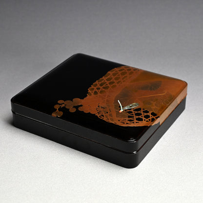 Antique Japanese Lacquer Box, Grapes & Dragonfly
