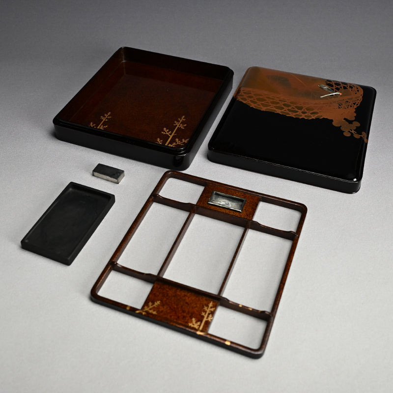 Antique Japanese Lacquer Box, Grapes & Dragonfly