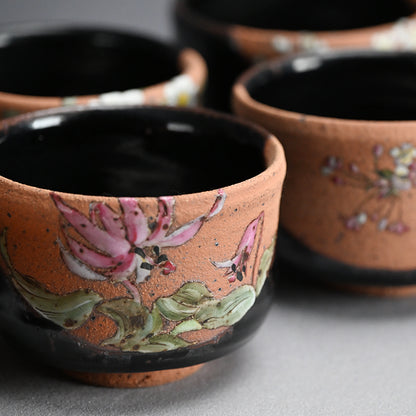 Set of 6 Chawan Tea Bowls ー露光窯 冬柴 文廣 “釉描彩 春冬茶盌”