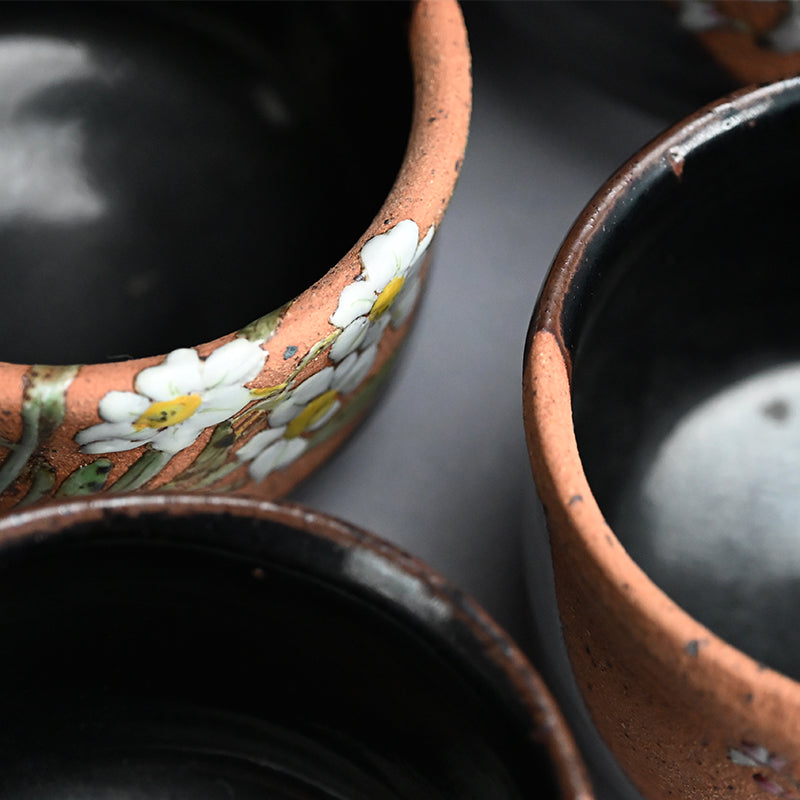 Set of 6 Chawan Tea Bowls ー露光窯 冬柴 文廣 “釉描彩 春冬茶盌”