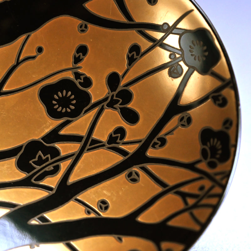 Set 10 Antique Lacquer Soup Bowls, Elegant Plum Motif