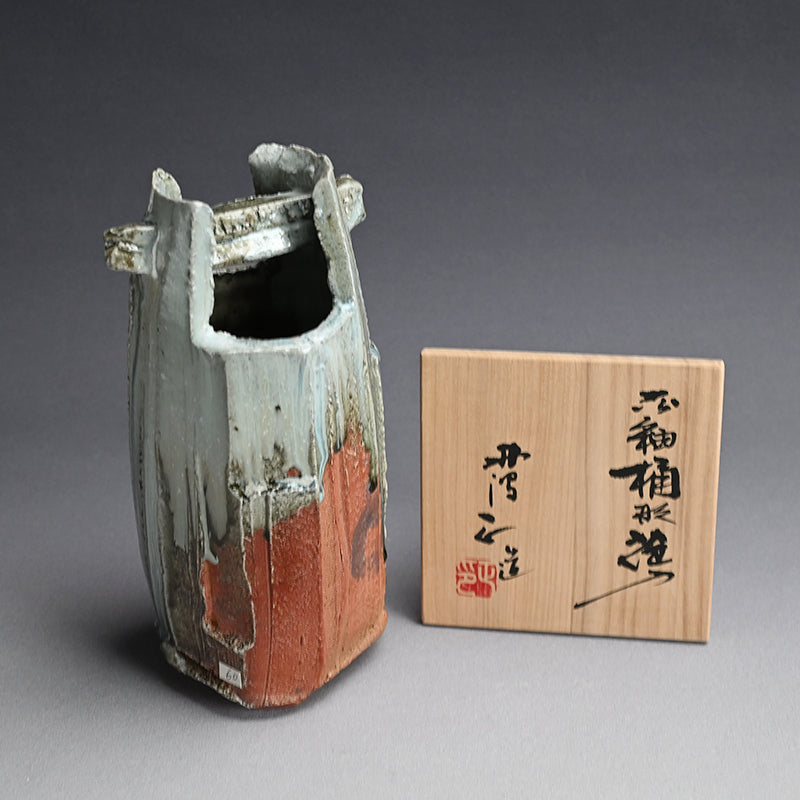 灰釉花入 Tamba Ash Glazed Vase ー西端 正 “灰釉桶形花入” / Nishihata Tadashi
