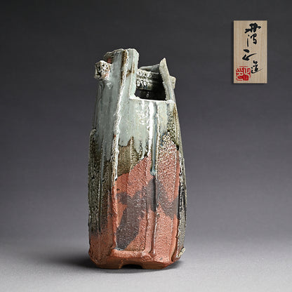Tamba Ash Glazed Vase ー西端 正 “灰釉桶形花入”