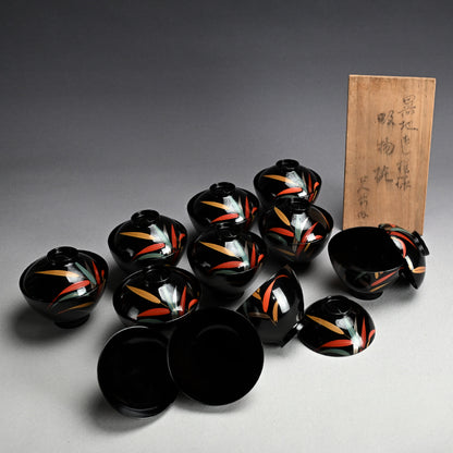 Set 10 Lacquered Suimono Bowls for Kaiseki Japanese Food