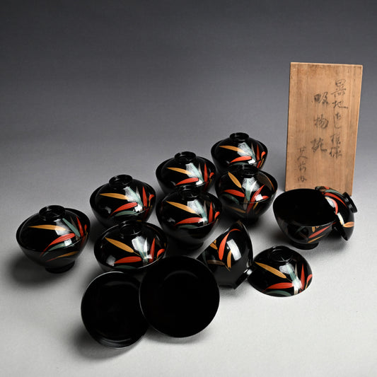 Set 10 Lacquered Suimono Bowls for Kaiseki Japanese Food