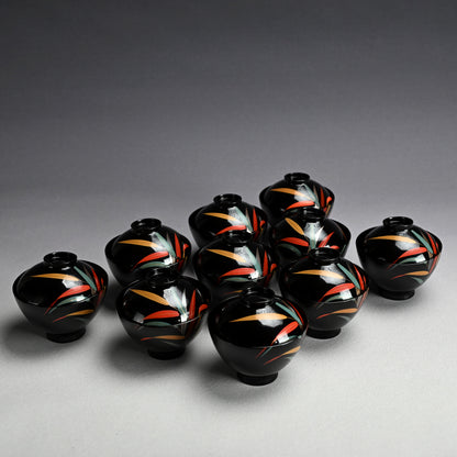 Set 10 Lacquered Suimono Bowls for Kaiseki Japanese Food