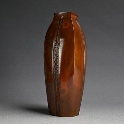 Antique Japanese Art Deco Bronze Vase ー山本 孤山 “唐銅方瓶花瓶”