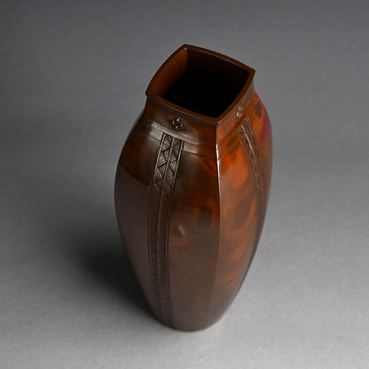 Antique Japanese Art Deco Bronze Vase ー山本 孤山 “唐銅方瓶花瓶”
