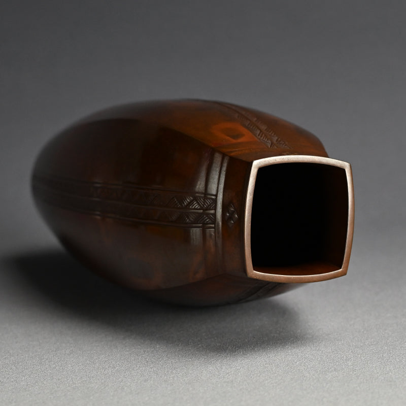 Antique Japanese Art Deco Bronze Vase ー山本 孤山 “唐銅方瓶花瓶”