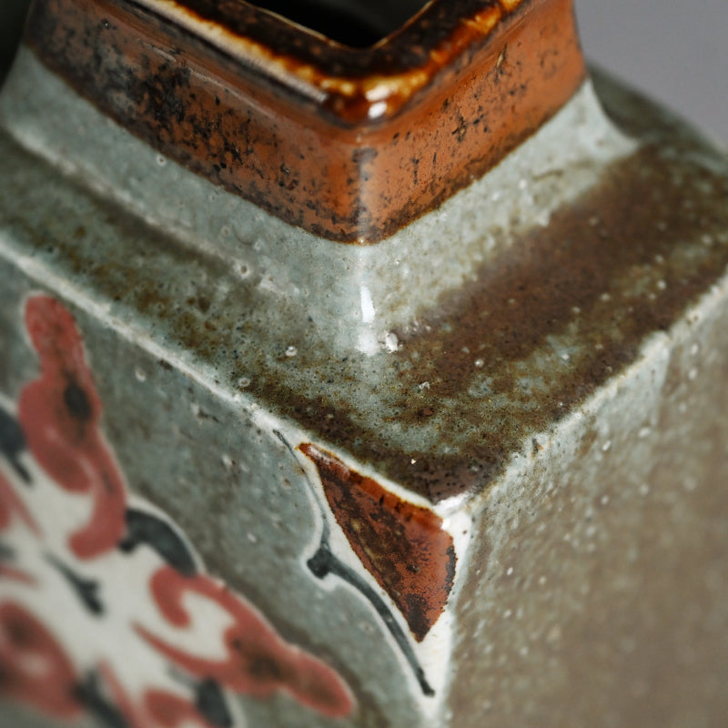 Cobalt and Iron Glazed Henko Vase ー河井 寛次郎 “扁壷 草花圖”