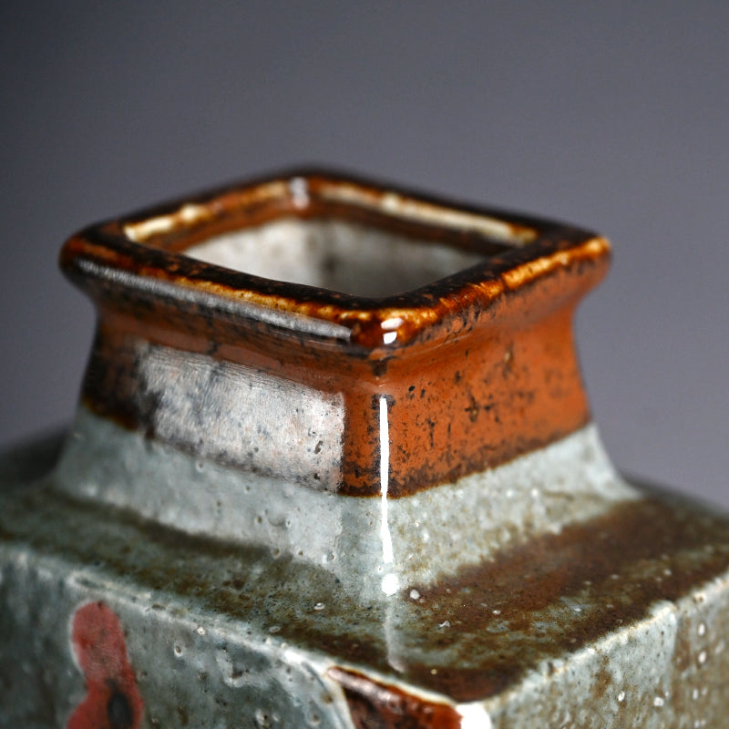 Cobalt and Iron Glazed Henko Vase ー河井 寛次郎 “扁壷 草花圖”