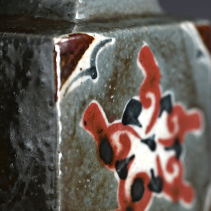 Cobalt and Iron Glazed Henko Vase ー河井 寛次郎 “扁壷 草花圖”