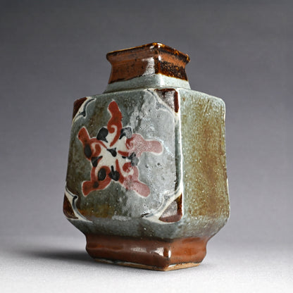 Cobalt and Iron Glazed Henko Vase ー河井 寛次郎 “扁壷 草花圖”