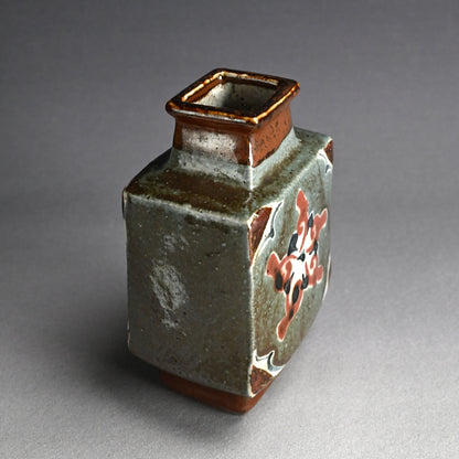 Cobalt and Iron Glazed Henko Vase ー河井 寛次郎 “扁壷 草花圖”