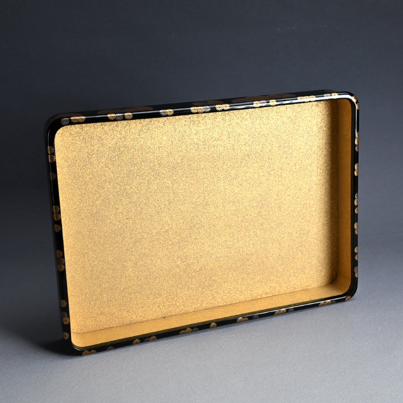 Superb Lacquer Tray w/ Chrysanthemum ー鈴木 表朔 "蒔絵黒塗祝箱"