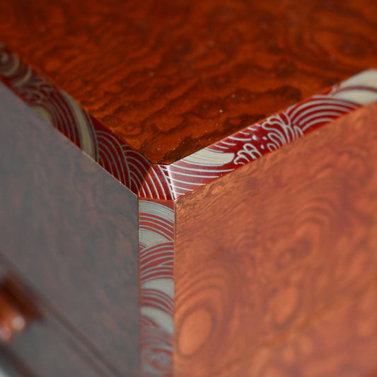 Unusual Lacquered Wood Suzuri-bako Writing Cabinet ー藤井 伊三吉 “日月雲杢硯箱”