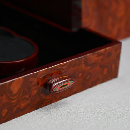 Unusual Lacquered Wood Suzuri-bako Writing Cabinet ー藤井 伊三吉 “日月雲杢硯箱”