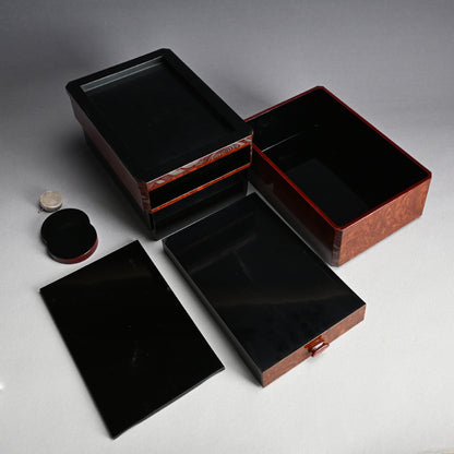 Unusual Lacquered Wood Suzuri-bako Writing Cabinet ー藤井 伊三吉 “日月雲杢硯箱”
