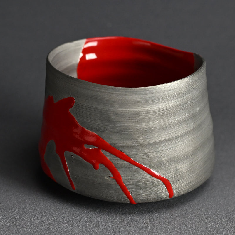 White-gold & Red Chawan Tea Bowl ー東井 真咲朝 "赫飛白金碗"