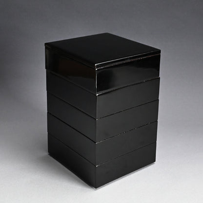 Antique Japanese 5 piece Stacking Lacquer Box Set, Jubako