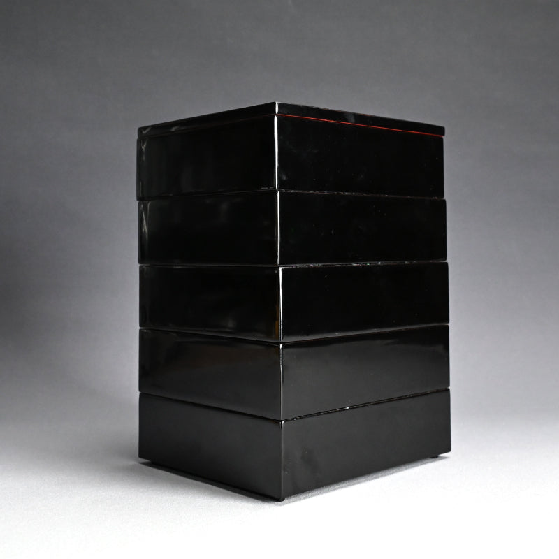 Antique Japanese 5 piece Stacking Lacquer Box Set, Jubako