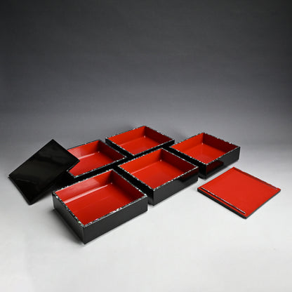 Antique Japanese 5 piece Stacking Lacquer Box Set, Jubako