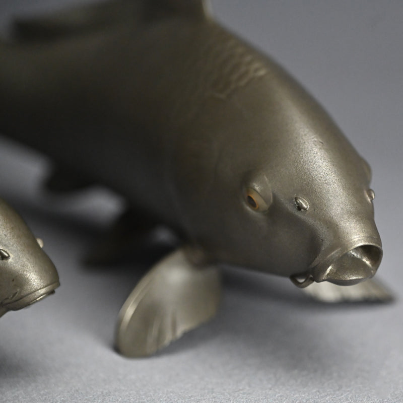Signed & Silvered Pair Swimming Koi Okimono