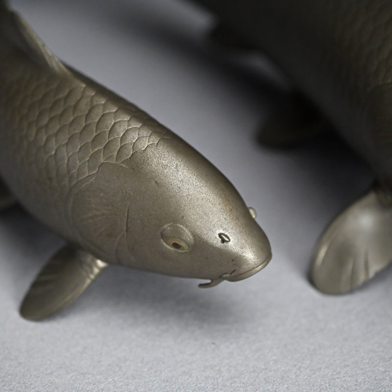 Signed & Silvered Pair Swimming Koi Okimono