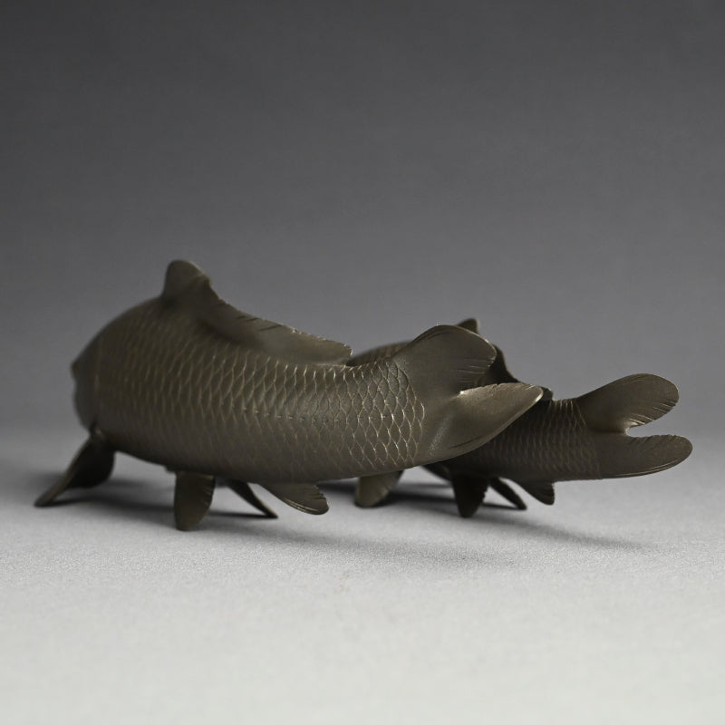 Signed & Silvered Pair Swimming Koi Okimono