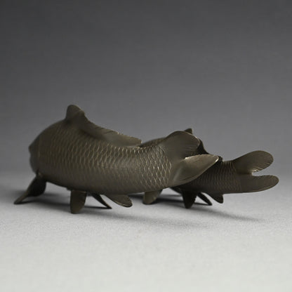 Signed & Silvered Pair Swimming Koi Okimono