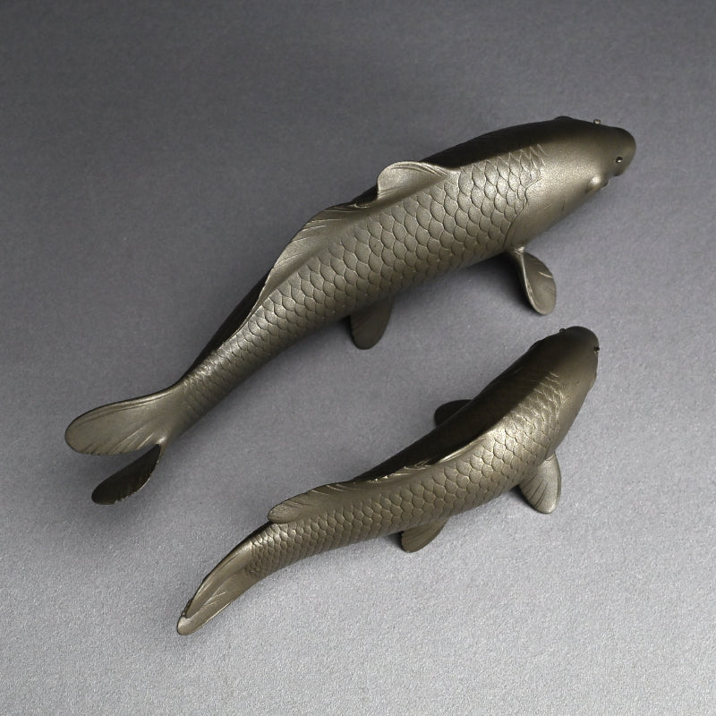 Signed & Silvered Pair Swimming Koi Okimono