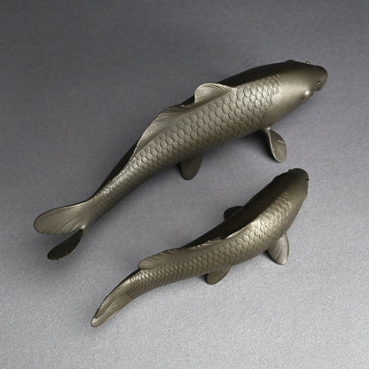 Signed & Silvered Pair Swimming Koi Okimono