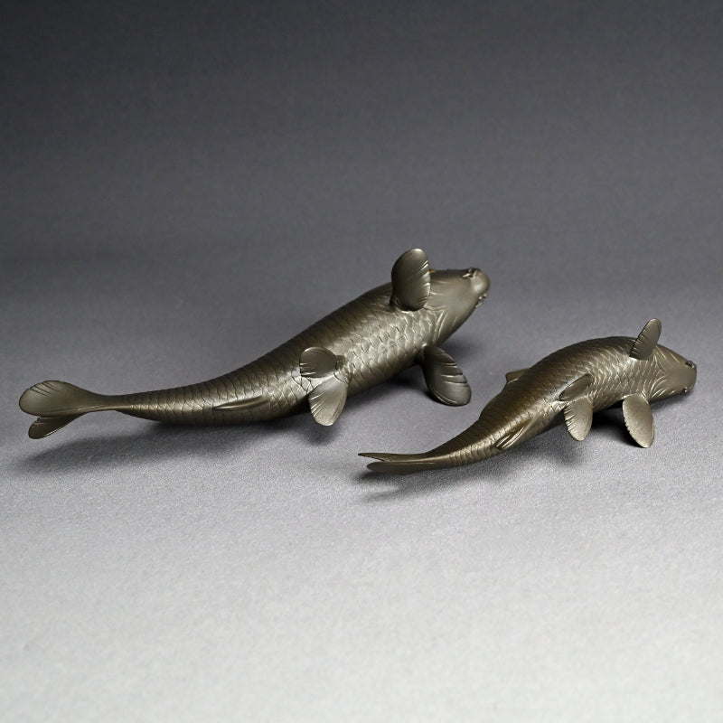 Signed & Silvered Pair Swimming Koi Okimono