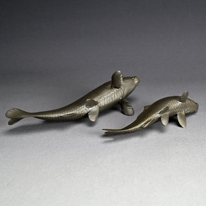Signed & Silvered Pair Swimming Koi Okimono
