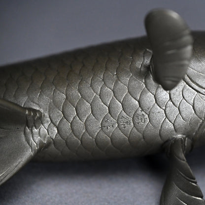 Signed & Silvered Pair Swimming Koi Okimono
