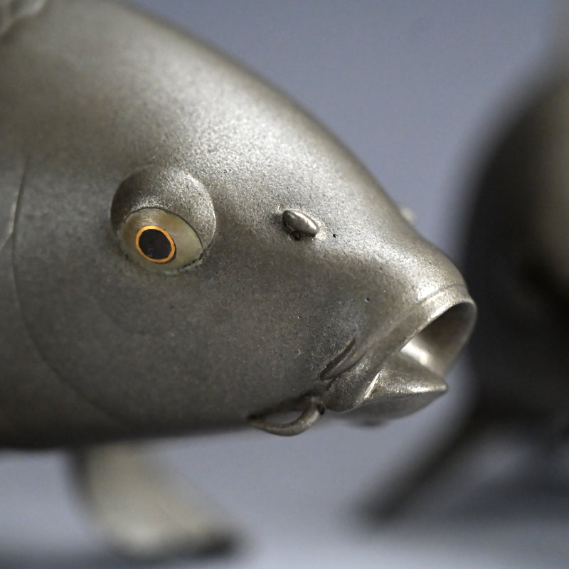 Signed & Silvered Pair Swimming Koi Okimono