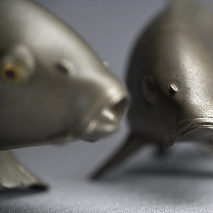 Signed & Silvered Pair Swimming Koi Okimono