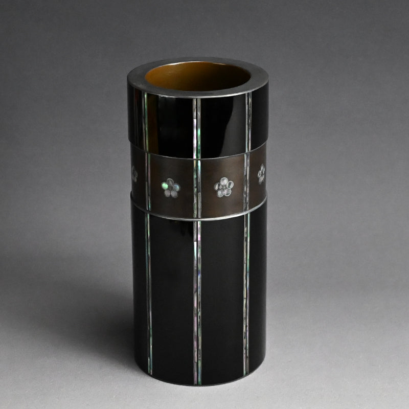アンティーク漆器花瓶 梅の花
