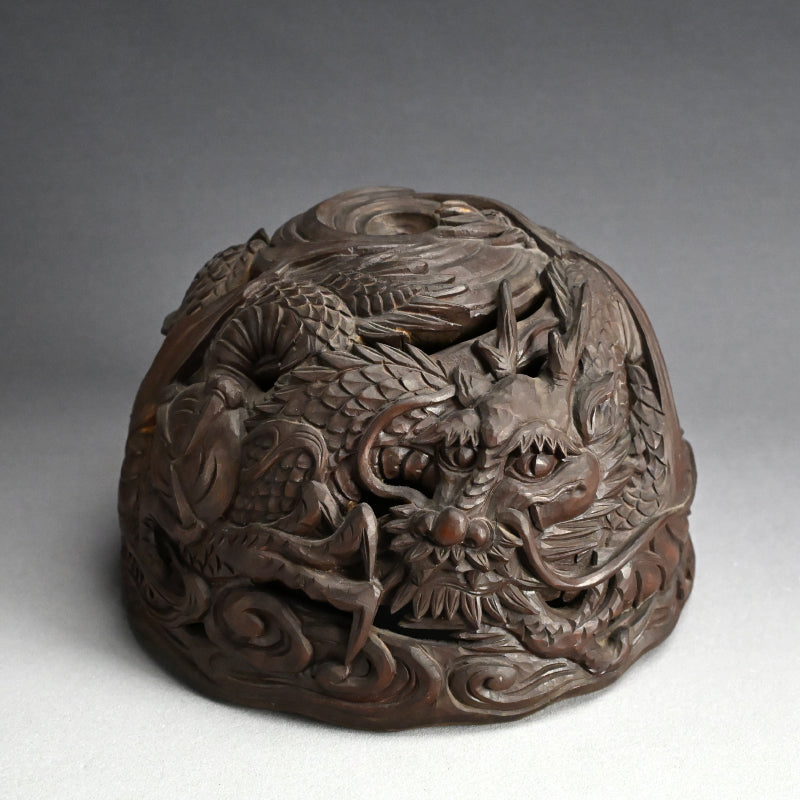 Meiji p. Japanese Carved Wood Vying-Dragon Lamp Shade