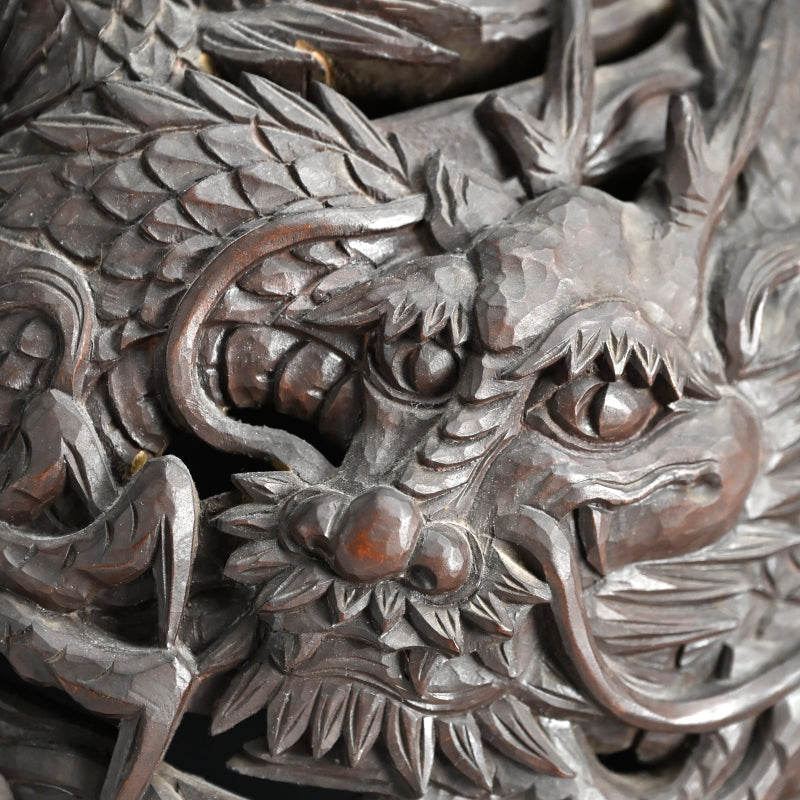 Meiji p. Japanese Carved Wood Vying-Dragon Lamp Shade