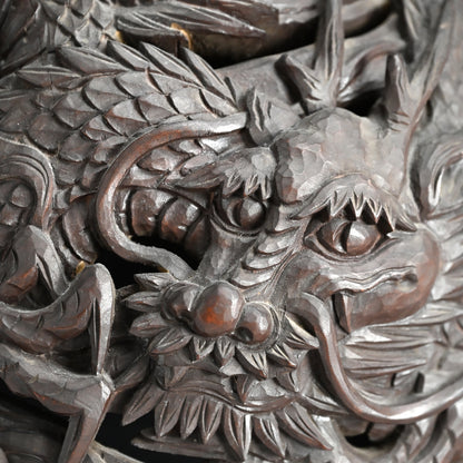 Meiji p. Japanese Carved Wood Vying-Dragon Lamp Shade